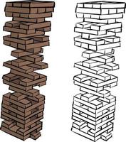 Ilustración de vector de torre de bloque de construcción de madera marrón