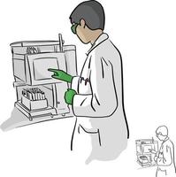 Female chemist using computer in laboratory vector