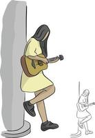 mujer tocando la guitarra acústica en el vector de poste