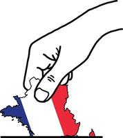 hand voting with french map with color flag color vector