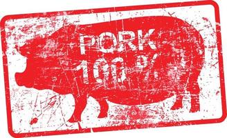 red grunge dirty rectangular rubber stamp with a pig vector