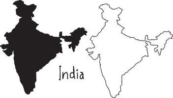 outline and silhouette map of India - vector