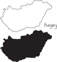 outline and silhouette map of Hungary - vector