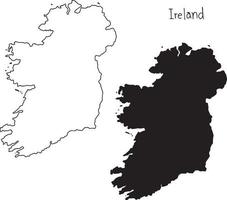 Mapa de contorno y silueta de Irlanda - vector