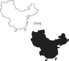 outline and silhouette map of China - vector illustration