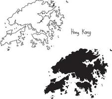 outline and silhouette map of Hong Kong - vector