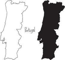 outline and silhouette map of portugal - vector illustration