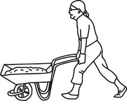 Construction worker pushing a wheelbarrow - vector illustration