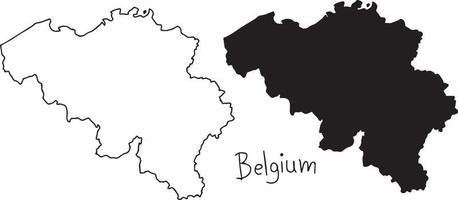 outline and silhouette map of Belgium - vector illustration