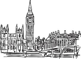 Big Ben y el puente de Westminster en Londres - vector