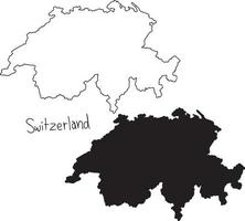 outline and silhouette map of Switzerland - vector