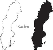 outline and silhouette map of Sweden - vector
