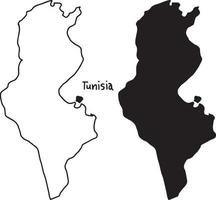 outline and silhouette map of Tunisia - vector illustration