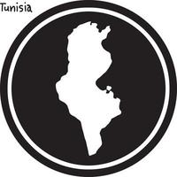 vector illustration white map of Tunisia on black circle