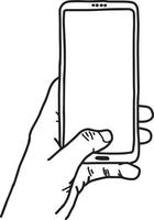 close up left hand using vertical blank screen mobile phone - vector