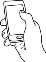 right hand holding small mobile phone with blank space vector