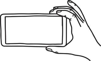 mano derecha sosteniendo un nuevo teléfono inteligente sin botón de inicio vector