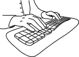 hands without nails on keyboard of computer - vector