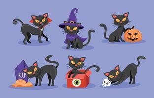 colección de personajes de gato negro de halloween vector