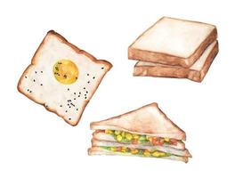 Watercolor bread set. Different kinds of bread. vector