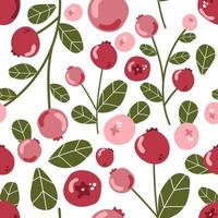 Seamless pattern of cranberry with leaves, wild forest berries. vector