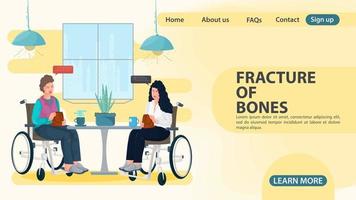 Two women in wheelchairs sit at a table web page vector