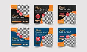 Set of editable Travel and holiday square social media post template vector