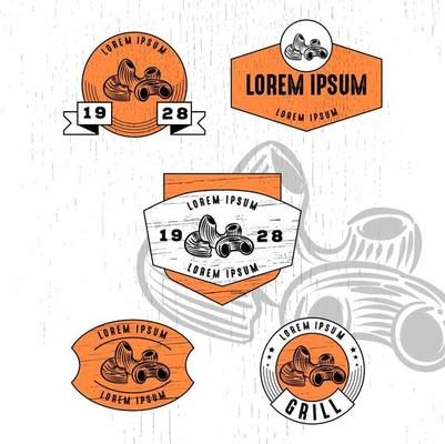 Set of Pasta macaroni Logo vintage look with texture badge wood