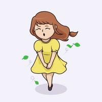 Kawaii woman in skirt blown by the wind vector