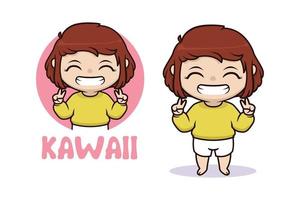 Happy kawaii chibi girl illustration vector