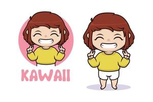 feliz kawaii chibi niña ilustración vector