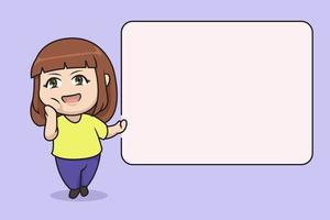 chibi kawaii girl with blank space frame vector