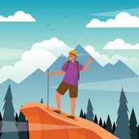 Traveler Standing on Mountain vector