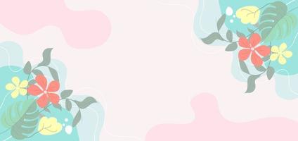 Modern background with and leaves, hand draw line on pink background vector