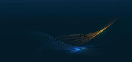 Abstract orange and blue wave dots particles on dark blue background. vector