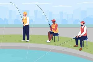 Amateur fishing competition flat color vector illustration