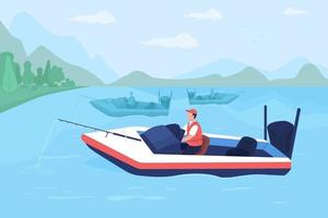 Fishing tournament in boats flat color vector illustration