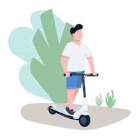 Boy on electric scooter flat color vector faceless character