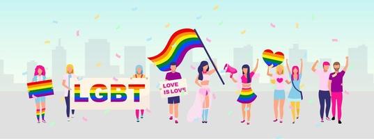 LGBT community rights protection protest flat vector illustration