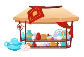 Bazaar awning with handmade earthenware cartoon vector illustration