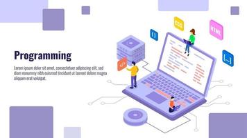Programming isometric banner vector template