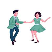 Man and woman dancing twist flat color vector faceless character