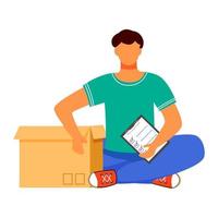 Man receives parcel flat color vector illustration