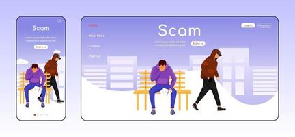 Scam adaptive landing page flat color vector template