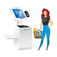 Woman with store terminal flat color vector faceless character