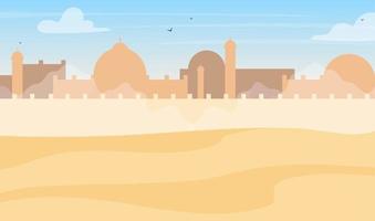 Desert town silhouette landscape flat color vector background