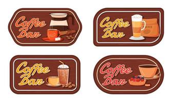 Coffee bar flat color vector labels set
