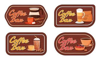 Coffee bar flat color vector labels set