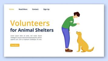Voluntarios para la plantilla de vector de página de destino de refugios de animales