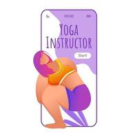 plantilla de vector de interfaz de teléfono inteligente de instructor de yoga